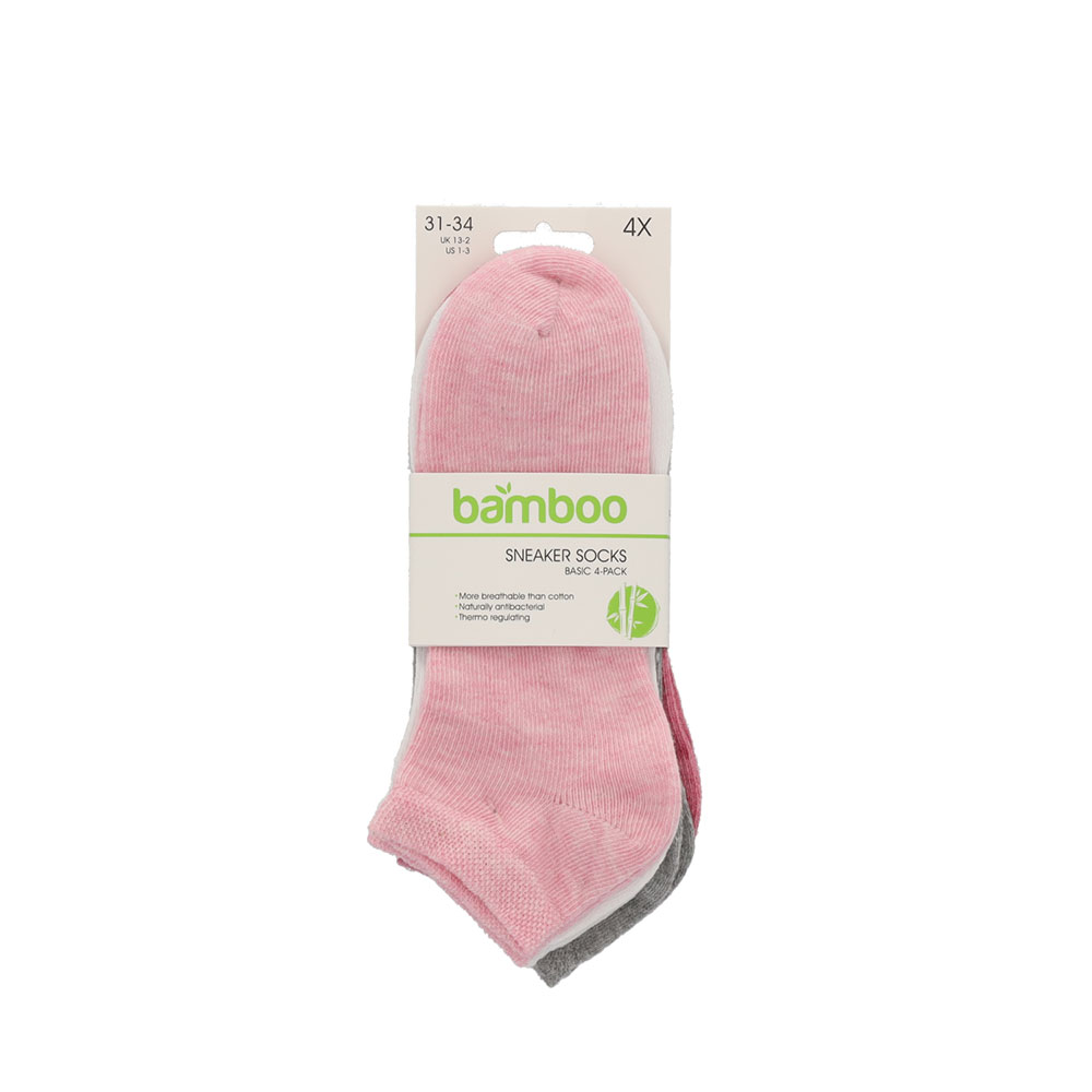Bamboe Sneakersokken Kids - Multi Roze - 4 Pak