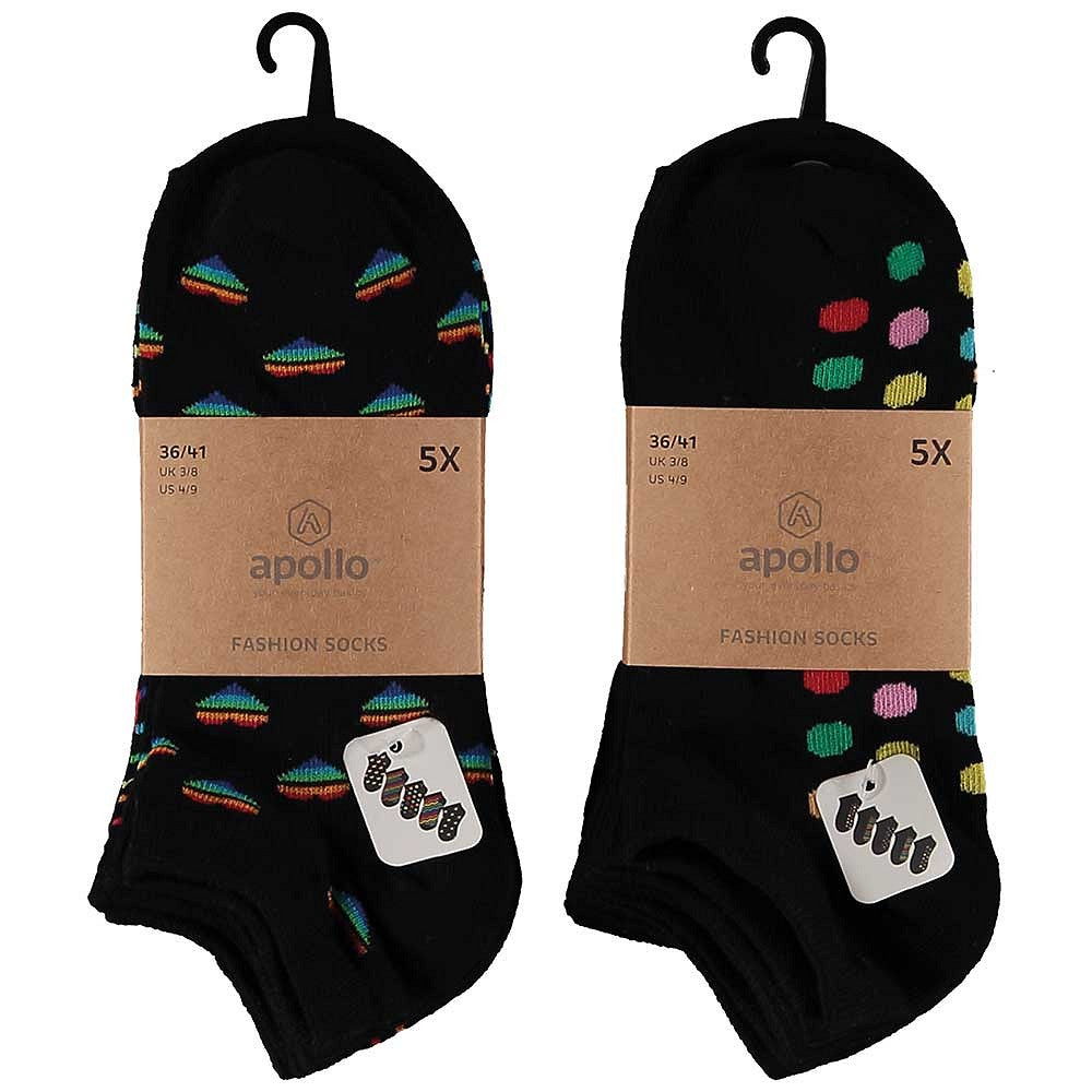 Sneakersokken Dames Fashion - Multi Zwart - 10 Pak