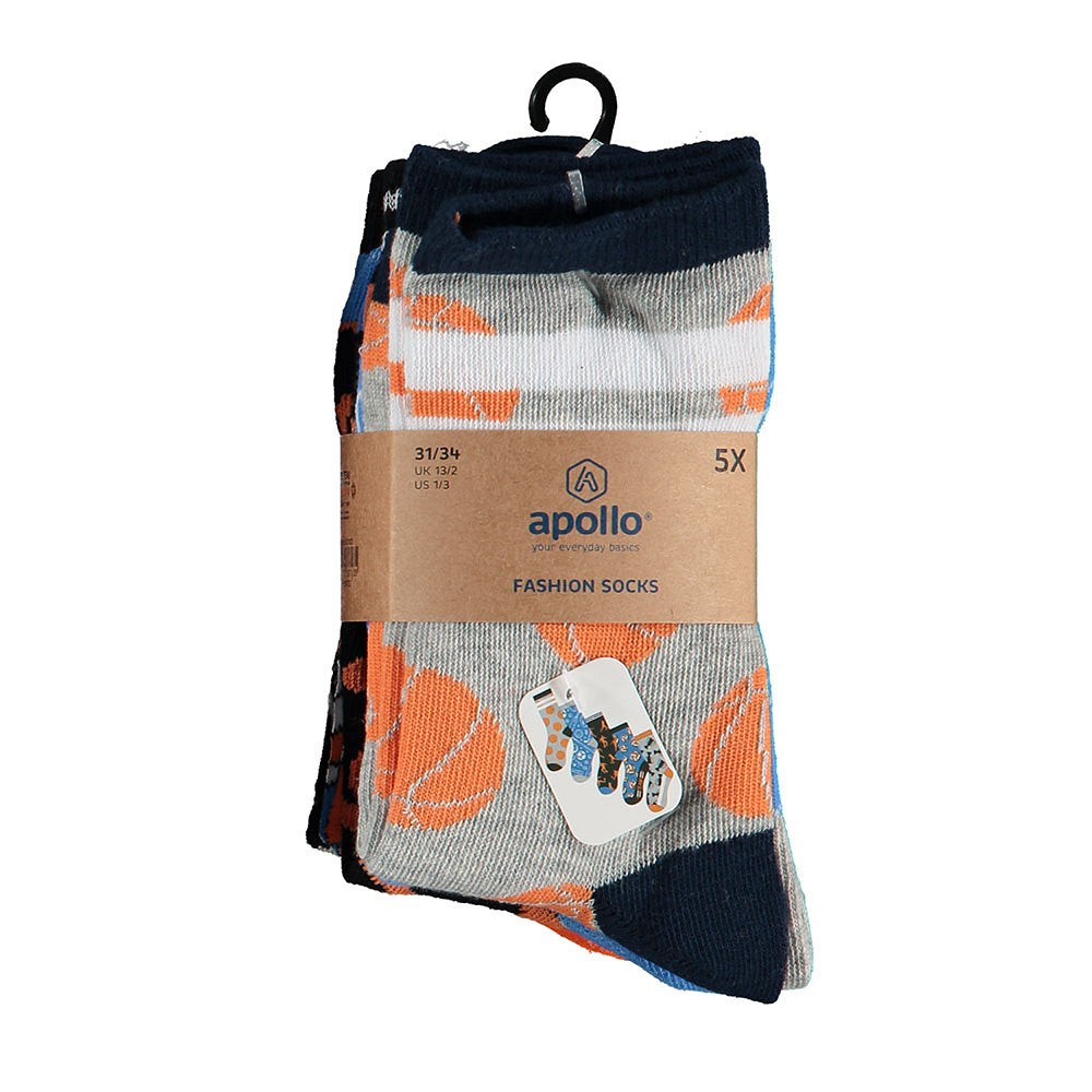 Kleurrijke Kindersokken jongens Sport Blauw/Oranje 5-Pak