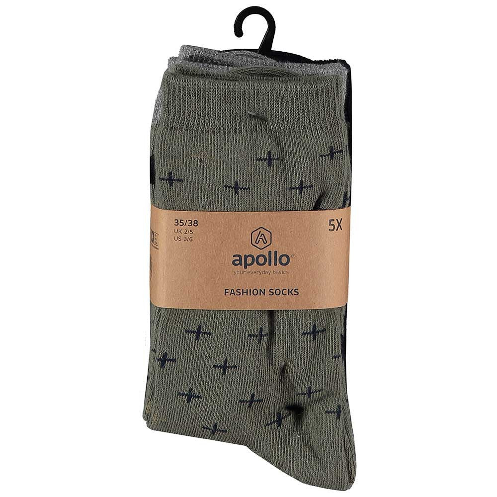 Kindersokken Casual Print Army Groen 5-Pak