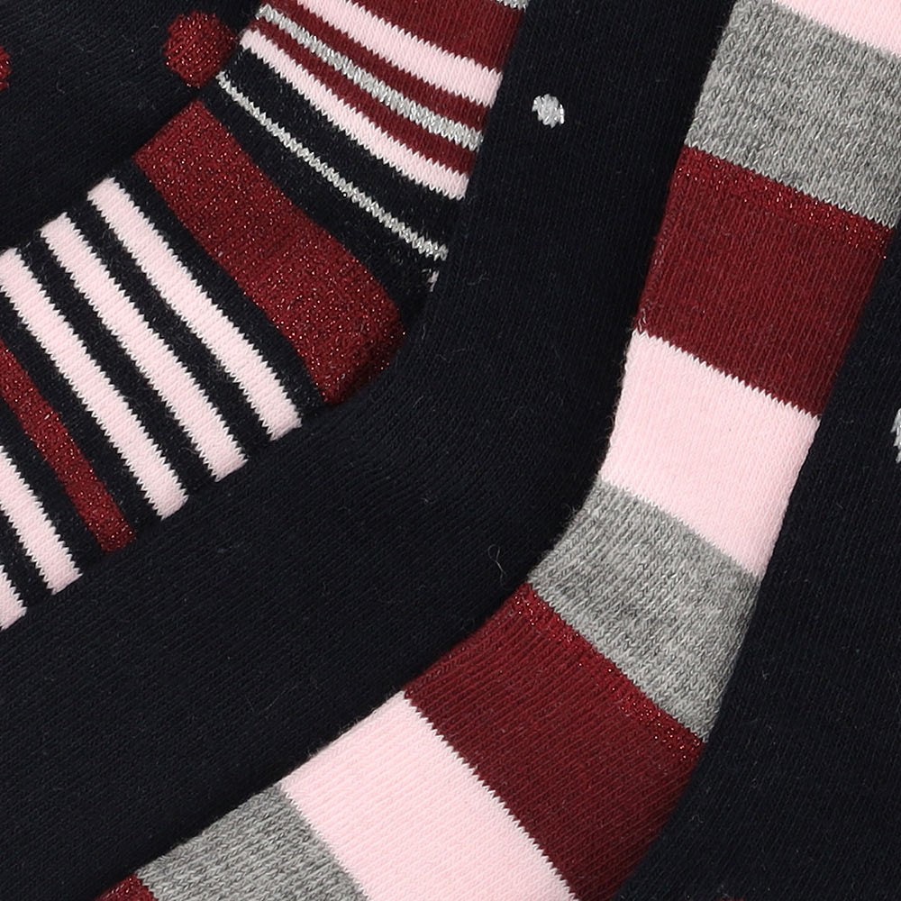 Kindersokken meisjes casual print Grijs/Rood 5-Pak