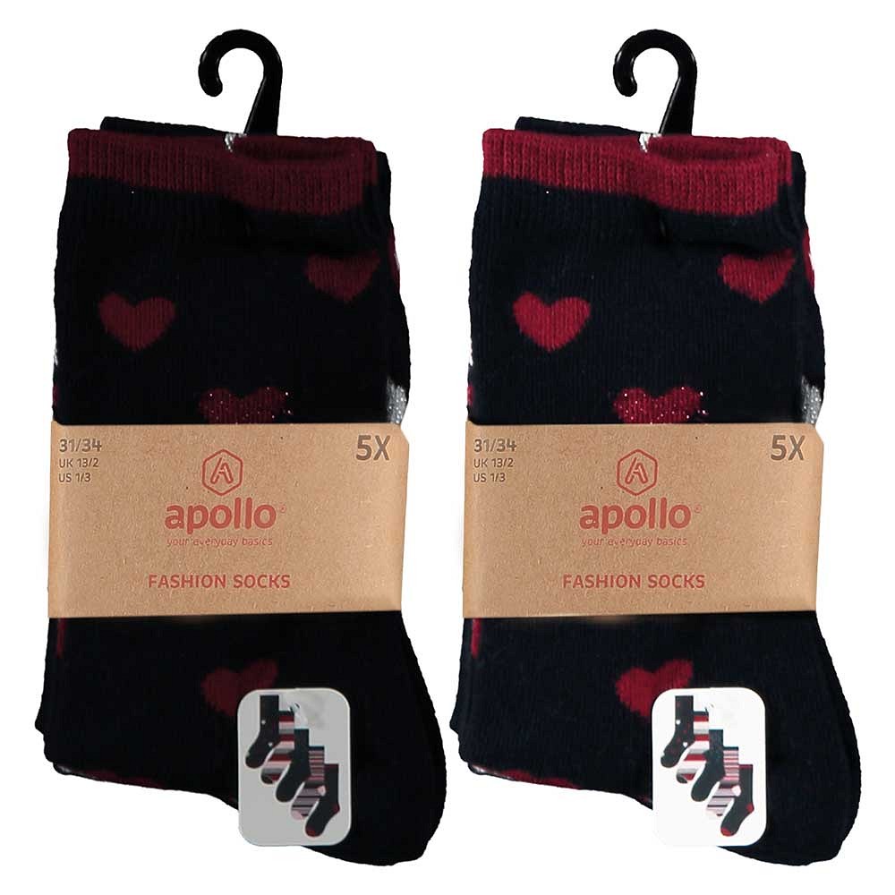 Kindersokken meisjes casual print Zwart/Rood 5-Pak