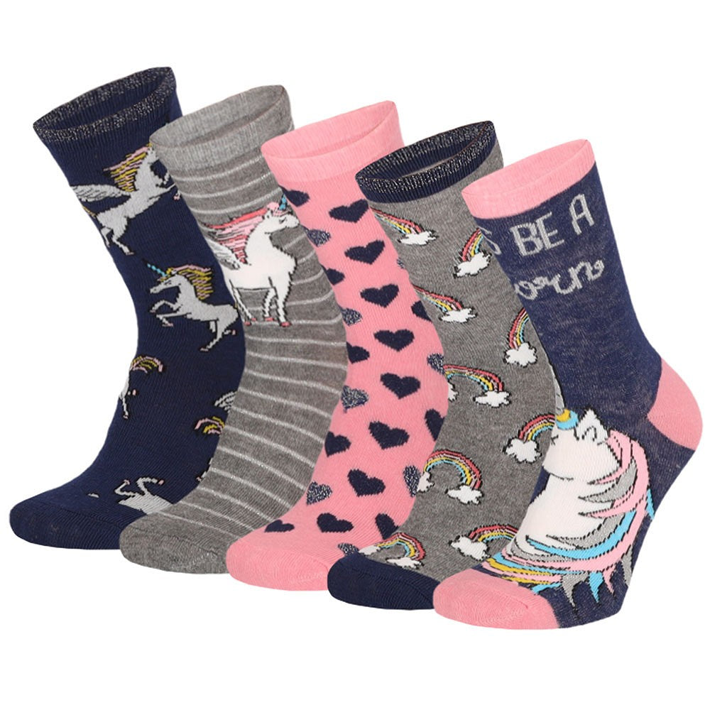 Bunte Kindersocken Einhorn Blau/Rose