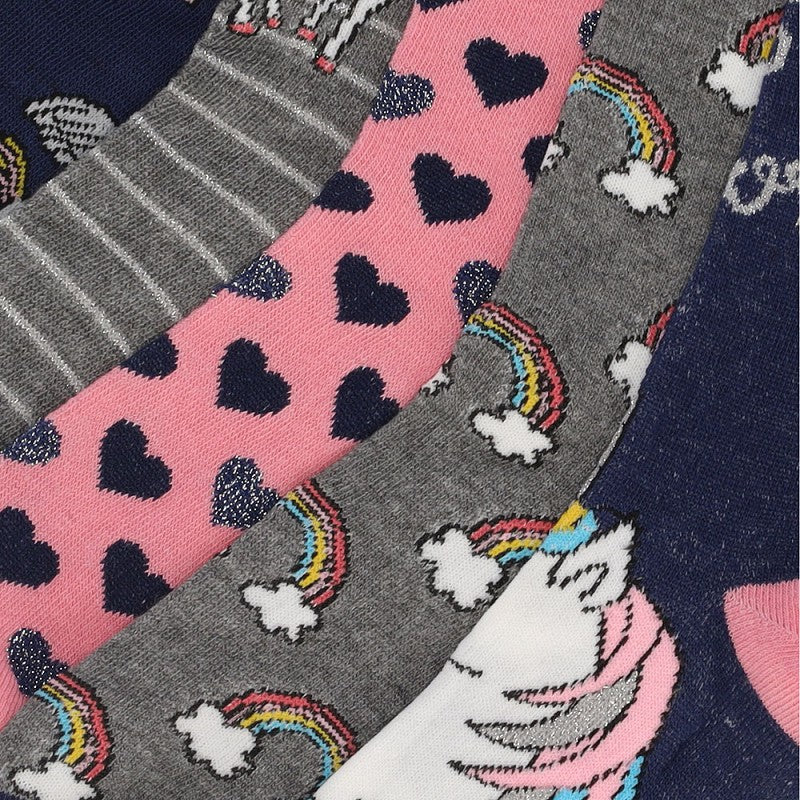 Bunte Kindersocken Einhorn Blau/Rose