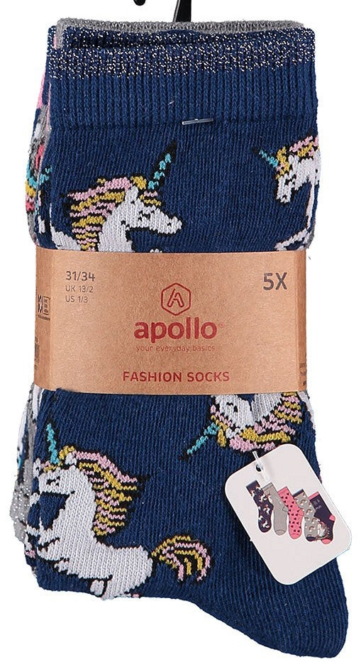 Bunte Kindersocken Einhorn Blau/Rose