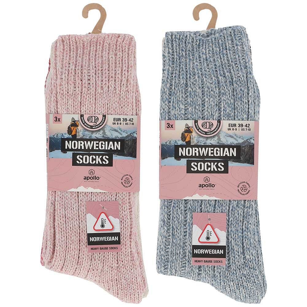 Gebreide Noorse werksokken - Dames - Multi Roze - 6-Pack