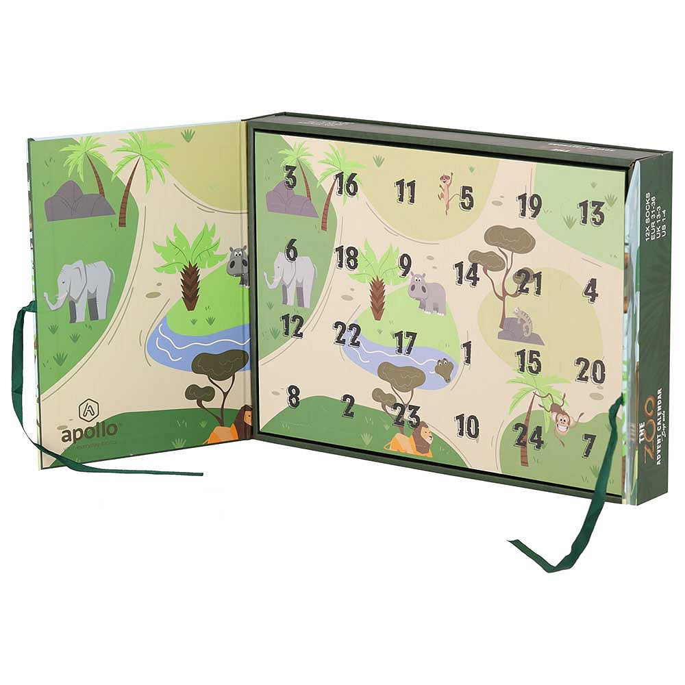 Kerst adventskalender - Jongens - 12-Paar sokken - Safari