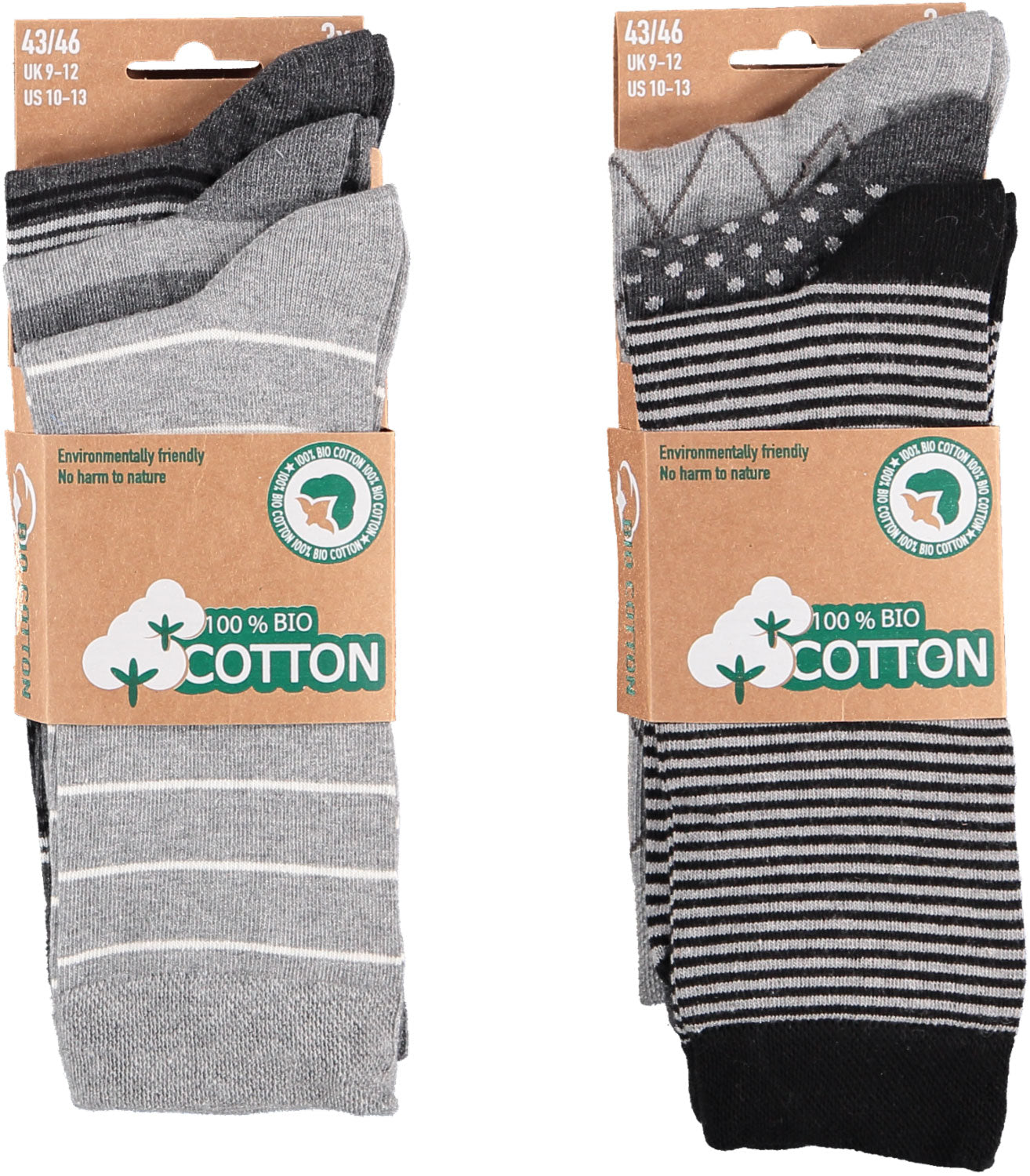 Chaussettes en coton biologique pour hommes - Multi Grey - 6 paires