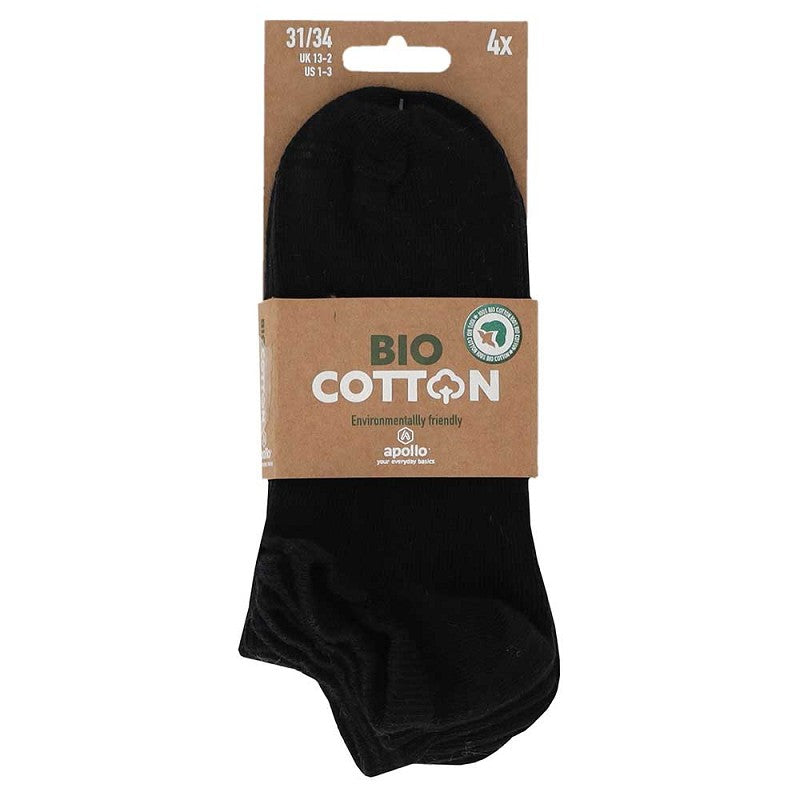 Sneaker-Socken für Kinder aus Bio-Baumwolle – 4er-Pack – Schwarz