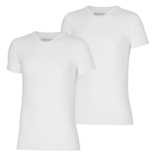 T-shirt en bambou pour hommes - col en V - blanc - 2-pack