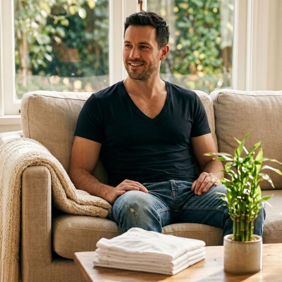 Bambus-T-Shirt für Herren – tiefer V-Ausschnitt – Schwarz