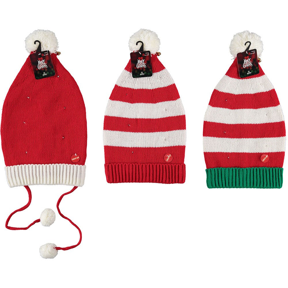 Kerstmuts met led lampjes rood-wit-rood