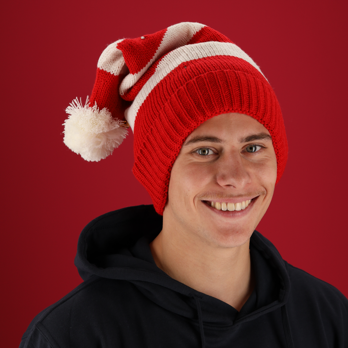 Kerstmuts met led lampjes rood-wit-rood