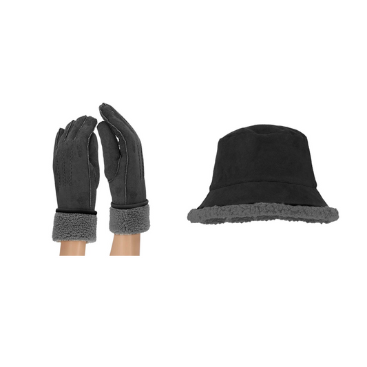 Bucket hat + handschoenen dames - Suède - One size