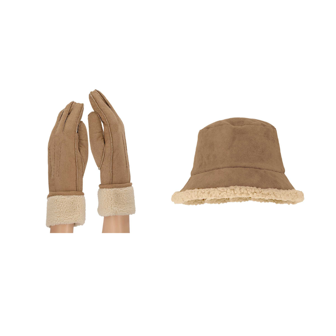 Bucket hat + handschoenen dames - Suède - One size