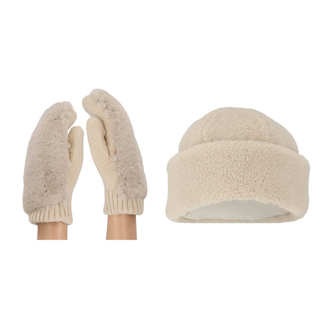 Dames teddy wanten + muts - One size