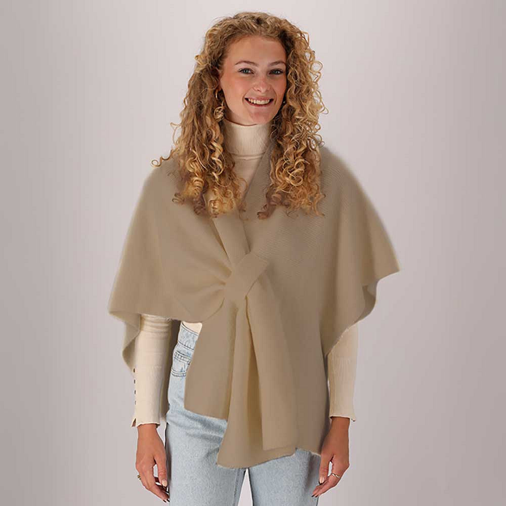 Gebreide poncho dames - Taupe