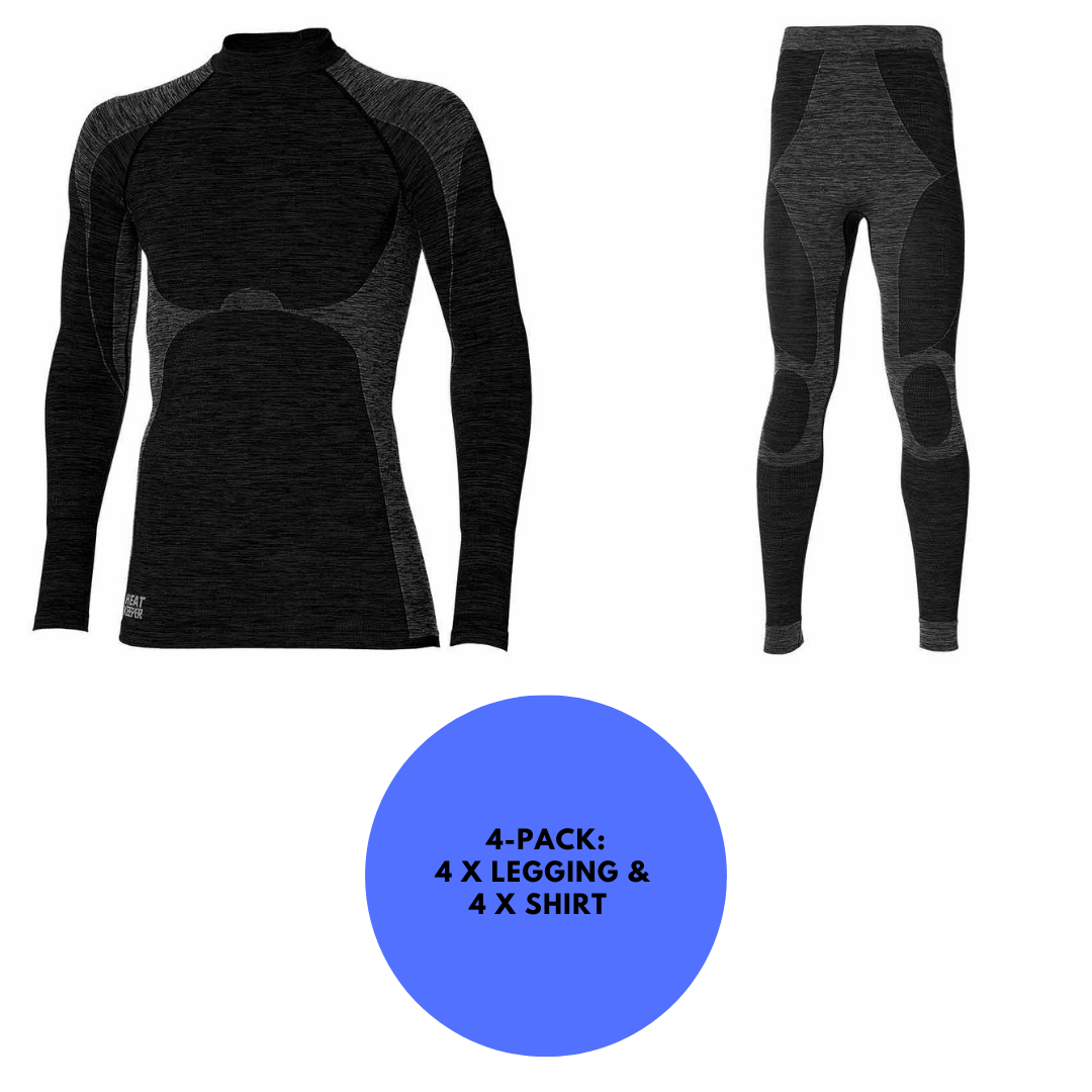 Thermo broek/shirt premium heren - Set - 4x Broek & Shirt - Zwart