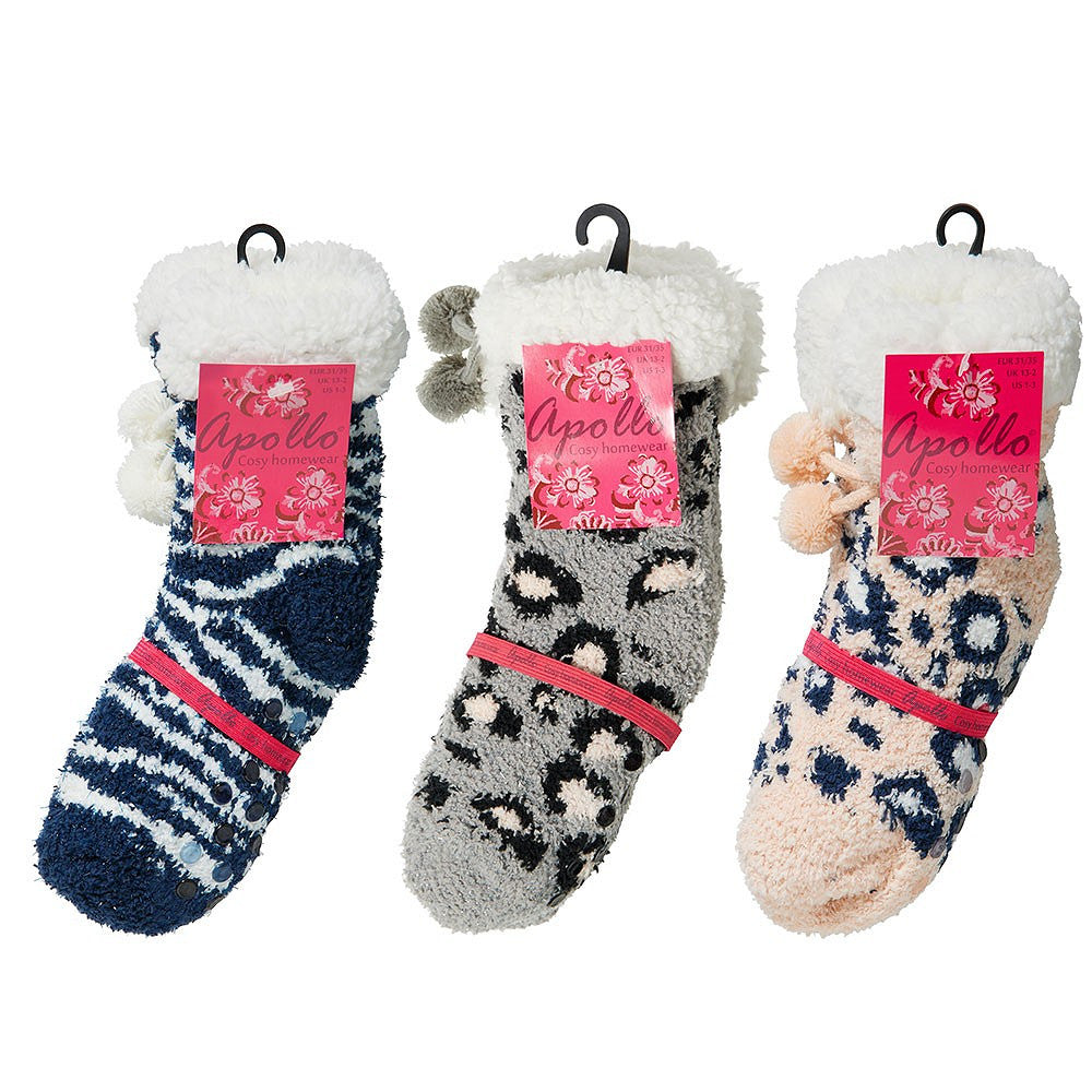 Huissokken Meisjes - Dierenprint met Pompons