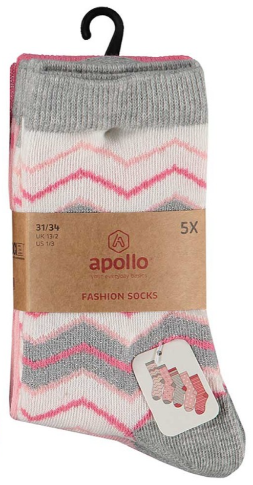 Kleurrijke Kindersokken Happy Grijs/Rose - 5-Pak