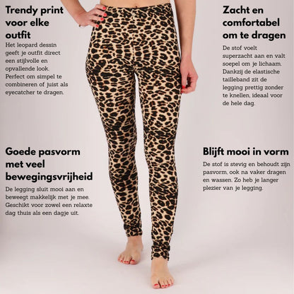 Leopard legging dames - Velvet - Multi Grijs/Beige - Superzacht