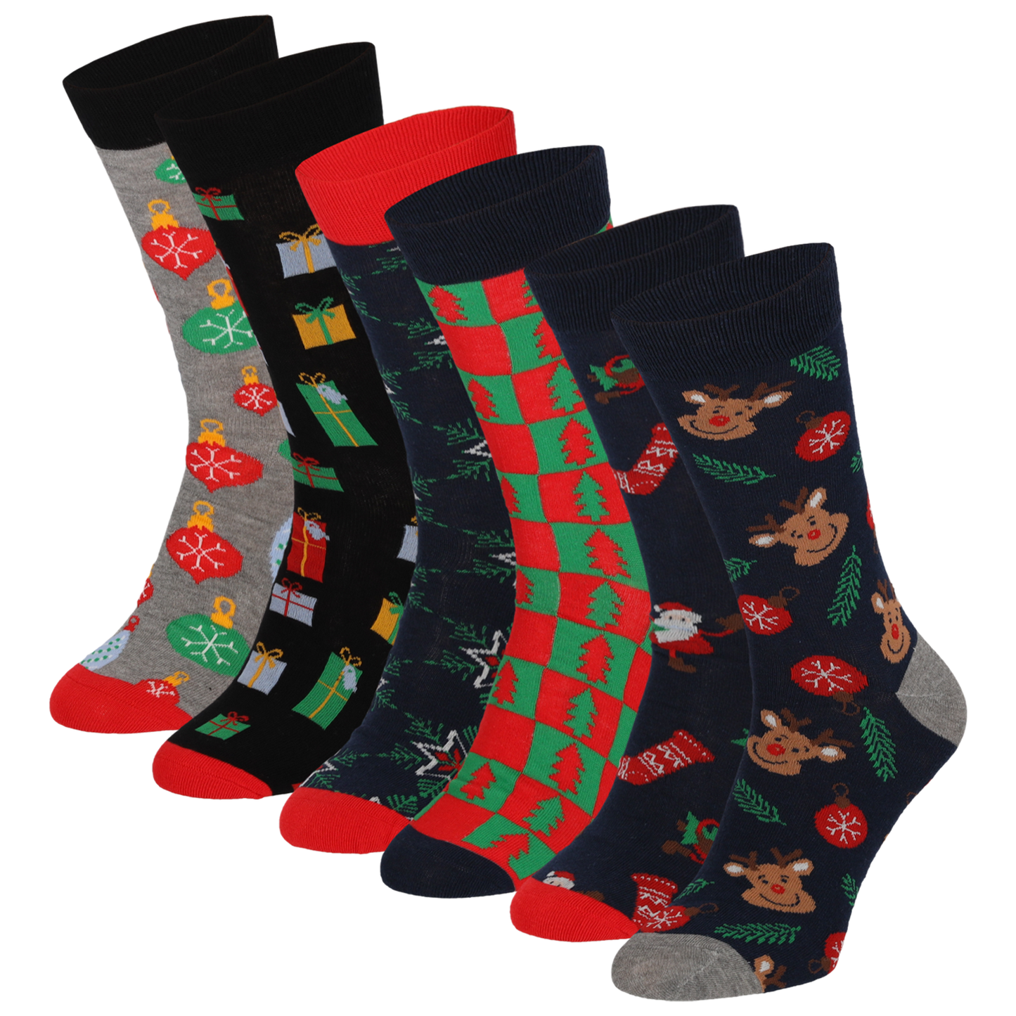 Kerstsokken heren in kerstbal - 6-Pak - Multi Colors