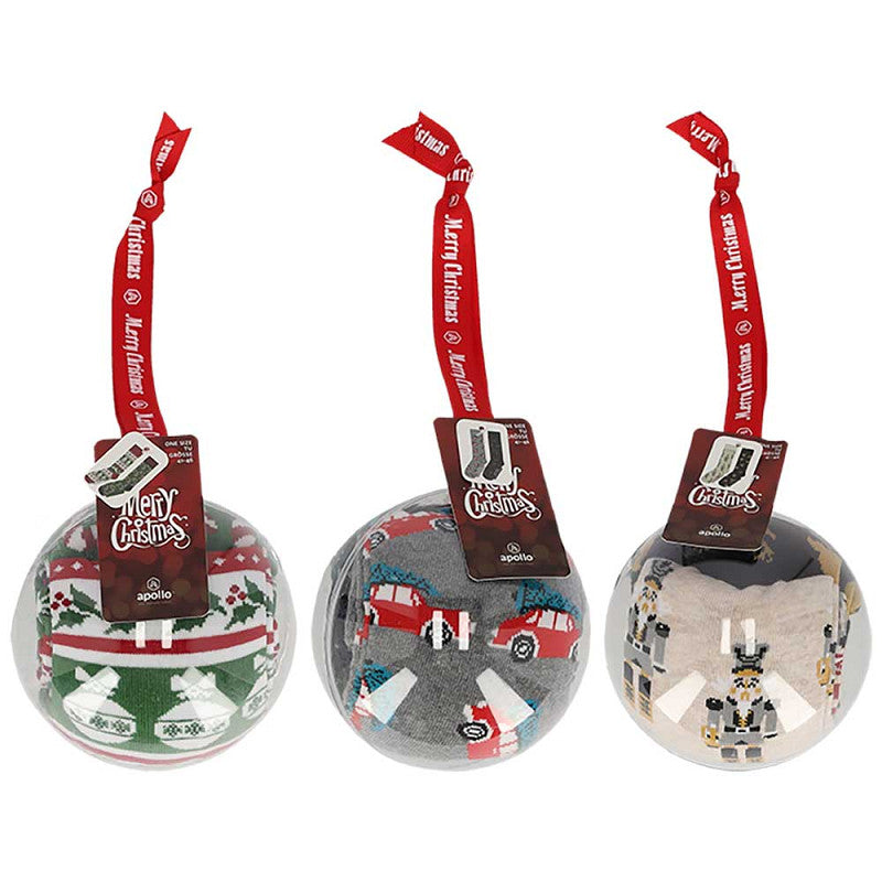 Kerstsokken heren in kerstbal - 6-Pack - Assorti