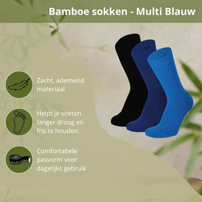 Bamboe sokken  - Kleurvol - Unisex - 3-Pack - Multi Blauw