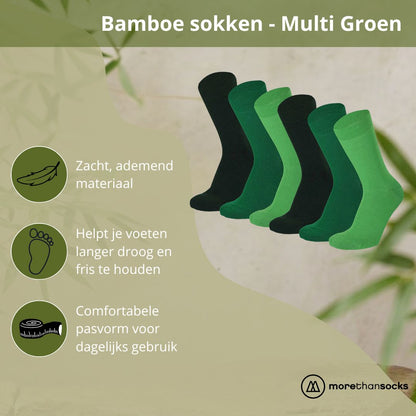Bamboe sokken  - Kleurvol - Unisex - 6-Pack - Multi Groen
