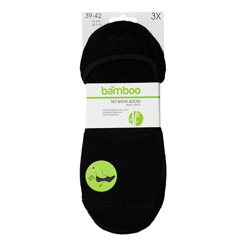 Bamboe footies met badstof zool - Zwart - 3-Pak