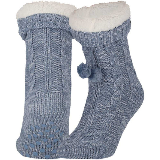 Chaussettes d'intérieur pour dames - Antidérapantes - Bleu foncé