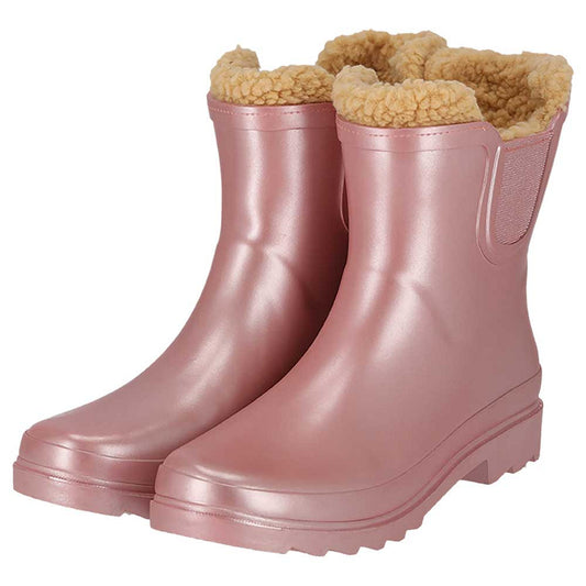 Chelsea regenlaarzen dames - Fake fur voering - Roze metallic