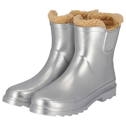 Chelsea regenlaarzen dames - Fake fur voering - Zilver metallic