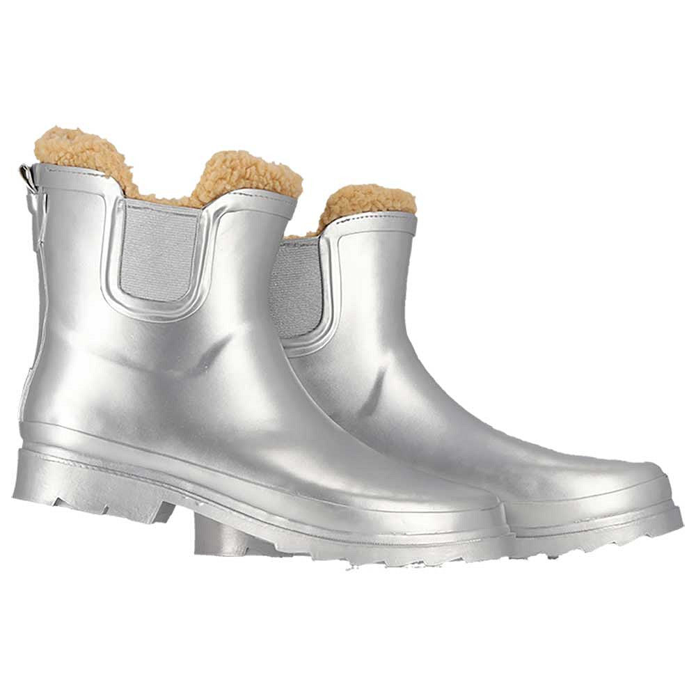 Chelsea regenlaarzen dames - Fake fur voering - Zilver metallic