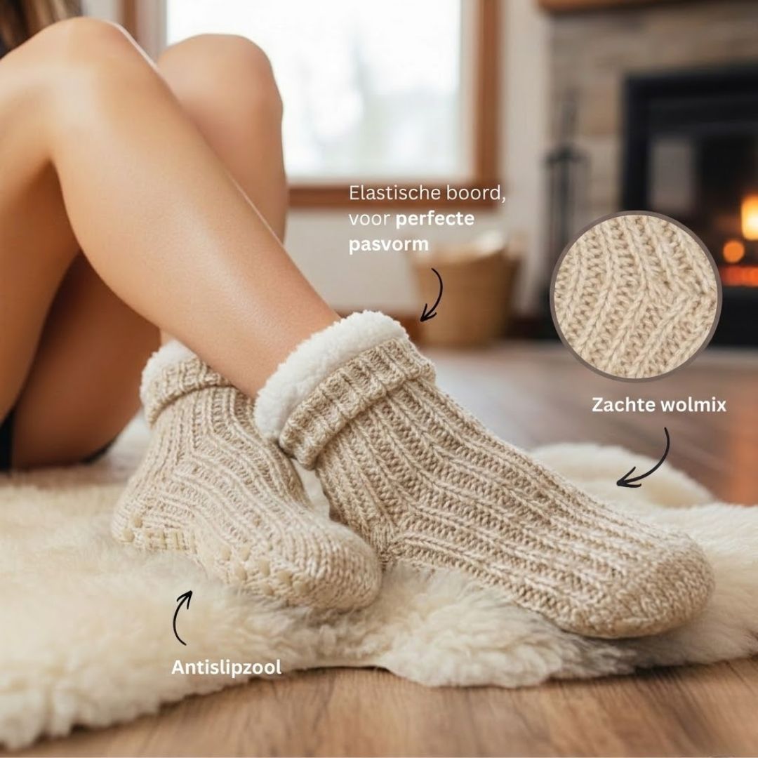 Haussocken aus Wolle – Unisex – rutschfest – Beige Melange