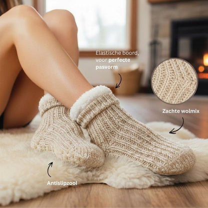 Haussocken aus Wolle – Unisex – rutschfest – Beige Melange