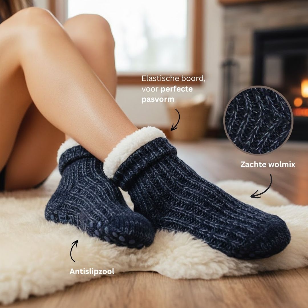 Wollen huissokken - Unisex - Antislip - Navy