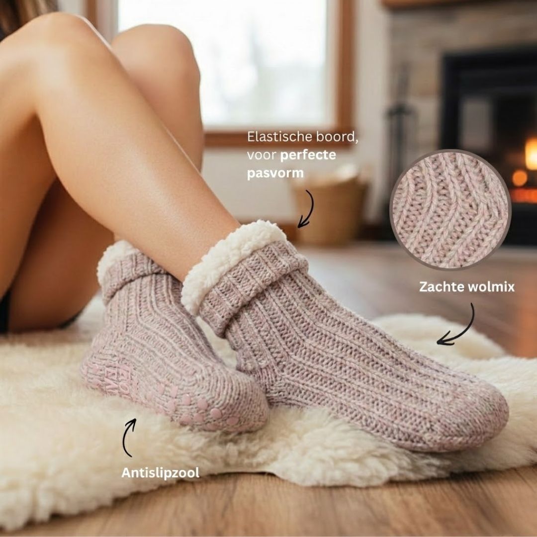 Haussocken aus Wolle – Unisex – rutschfest – Rosa