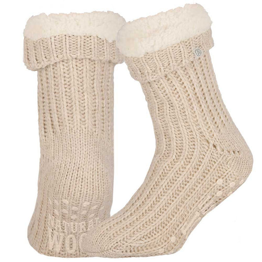 Wollen huissokken - Unisex - Antislip - Beige Melange