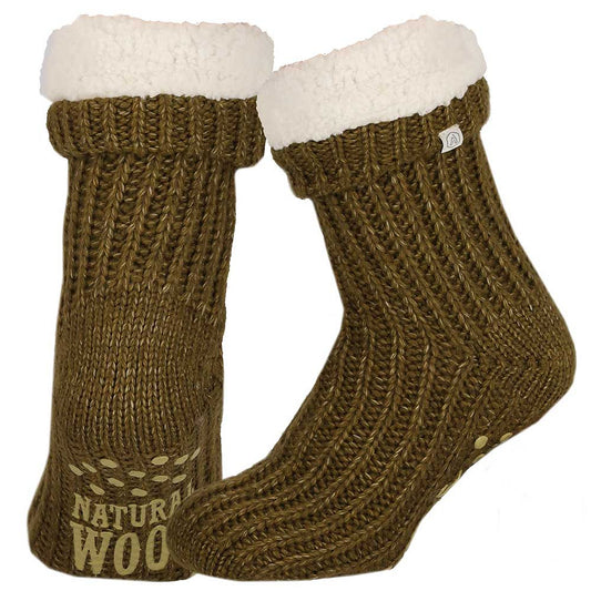 Wollen huissokken - Unisex - Antislip - Khaki