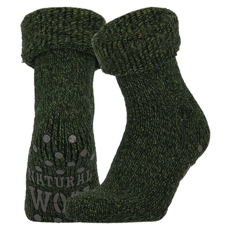 Huissokken dames - Wol - Army Groen - Antislip