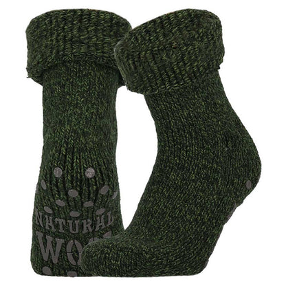 Huissokken dames - Wol - Army Groen - Antislip