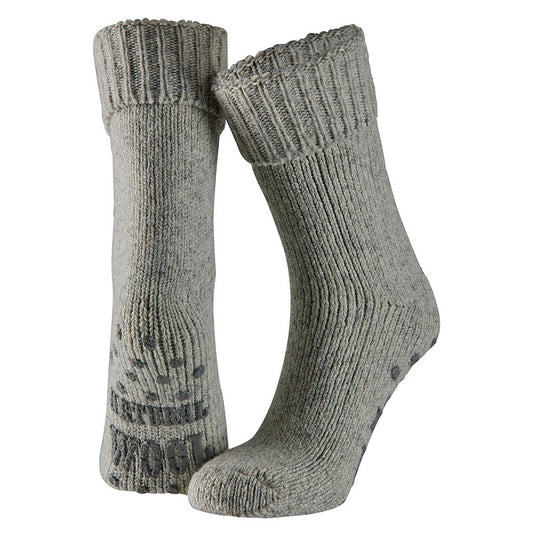 Chaussettes de maison homme - Laine - Antidérapant - Gris