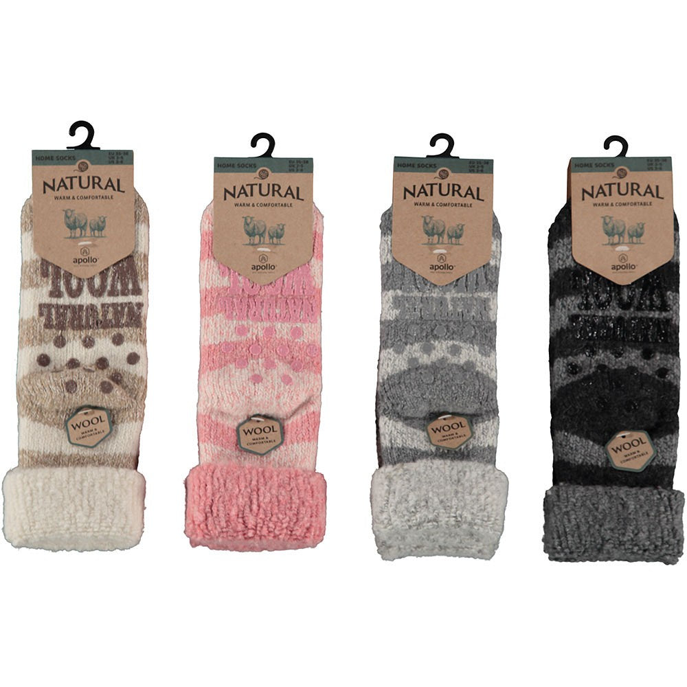 Chaussettes en laine pour femmes - Rayures - Gris clair - Antidérapant