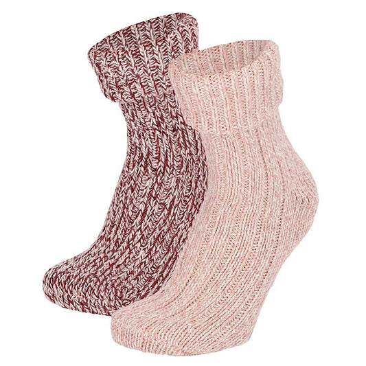 Warme wollen damessokken - 2-Paar - Rood/Roze