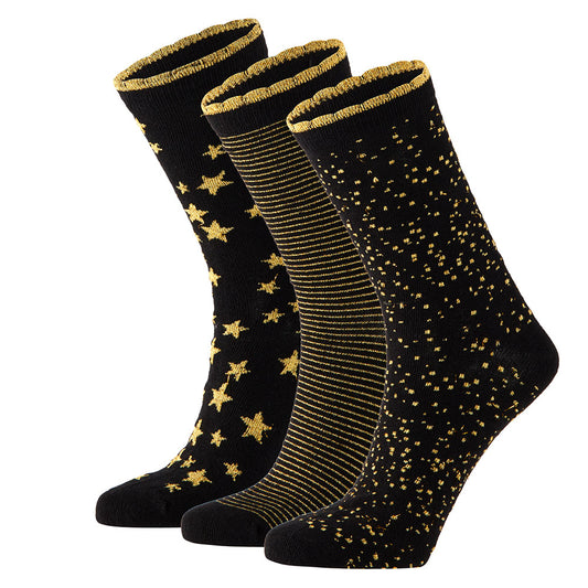 Damen Socken Geschenkbox Glitzer Lurex I schwarz-gold