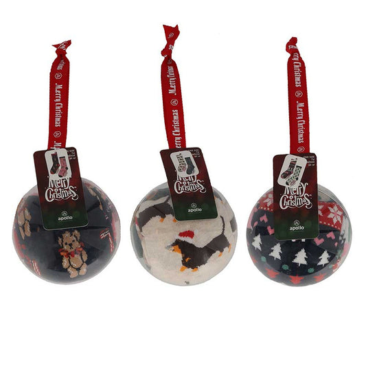 Kerstsokken dames in kerstbal - 6-Pack - Multi Festive