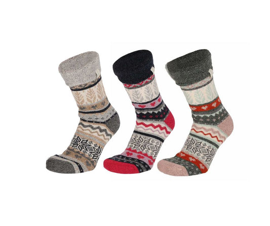 Gebreide huissokken - Dames - Ijssterren patroon - 3-Pack
