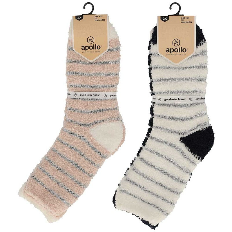 Chaussettes de lit souples pour femmes - 2-Pak - Rose/Blanc