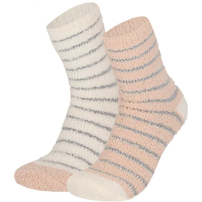 Chaussettes de lit souples pour femmes - 2-Pak - Rose/Blanc